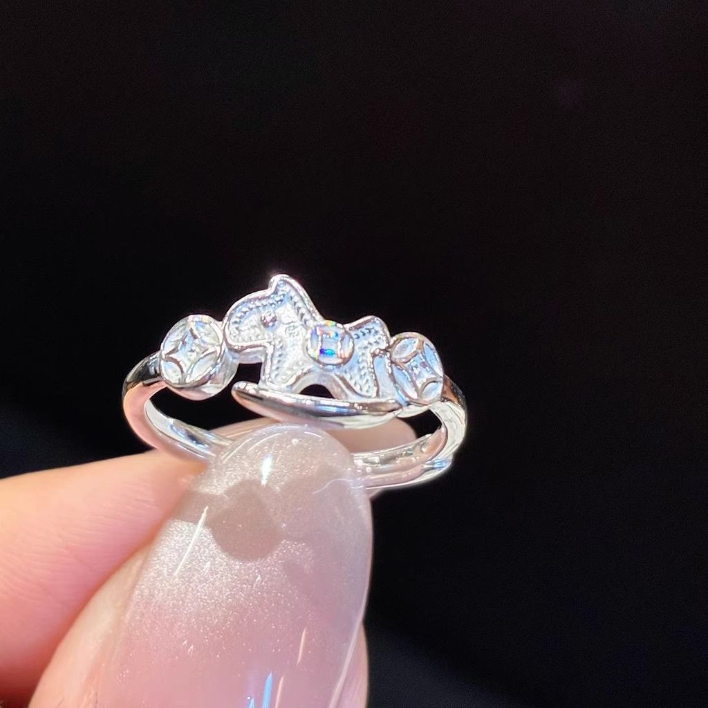 Perak Murni 999 Segera Kaya Cincin Koin Wanita Pony Sterling Silver