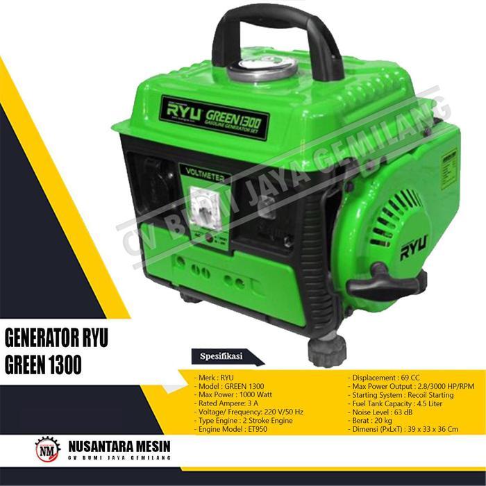 MESIN GENSET / GENERATOR 1000 WATT RYU GREEN 1300