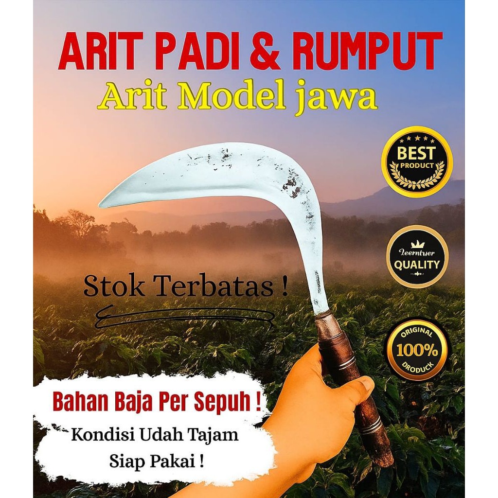 Arit Jawa Sabit Dewi Bintang Model Jawa / Maduraan, Bahan Baja Per Asli - Super tajam - Tempa Sipuh 