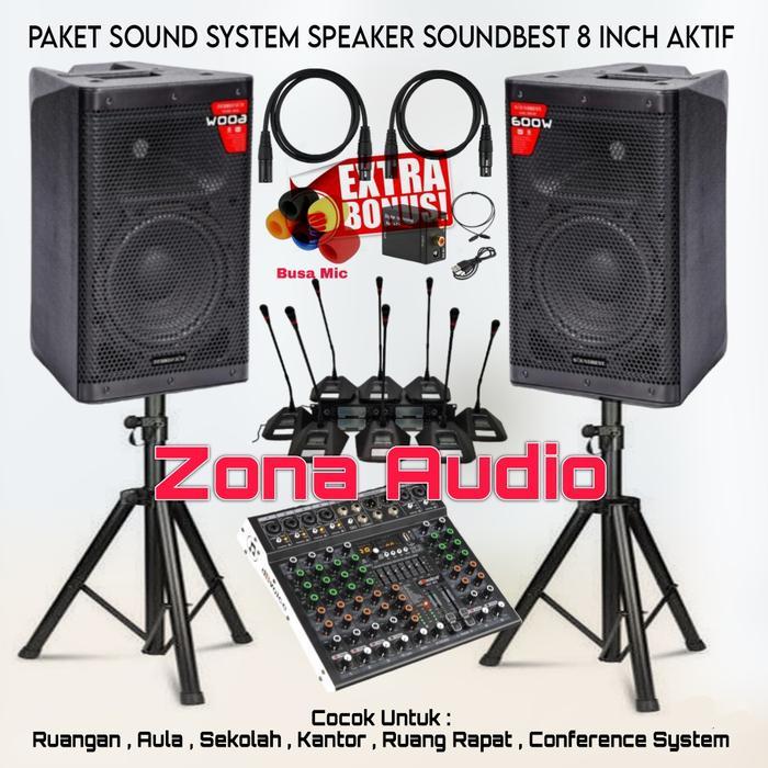 PAKET SOUND SYSTEM RUANG RAPAT SPEAKER SOUNDBEST 8 INCH MIXER 6 CHANNEL 8 MIC MEJA WIRELESS ORIGINAL