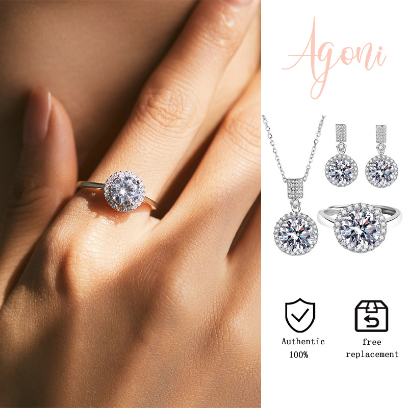 Set Tiga Potong Perhiasan Mewah Fashion Anting Bulat Putri Cincin Liontin Kalung