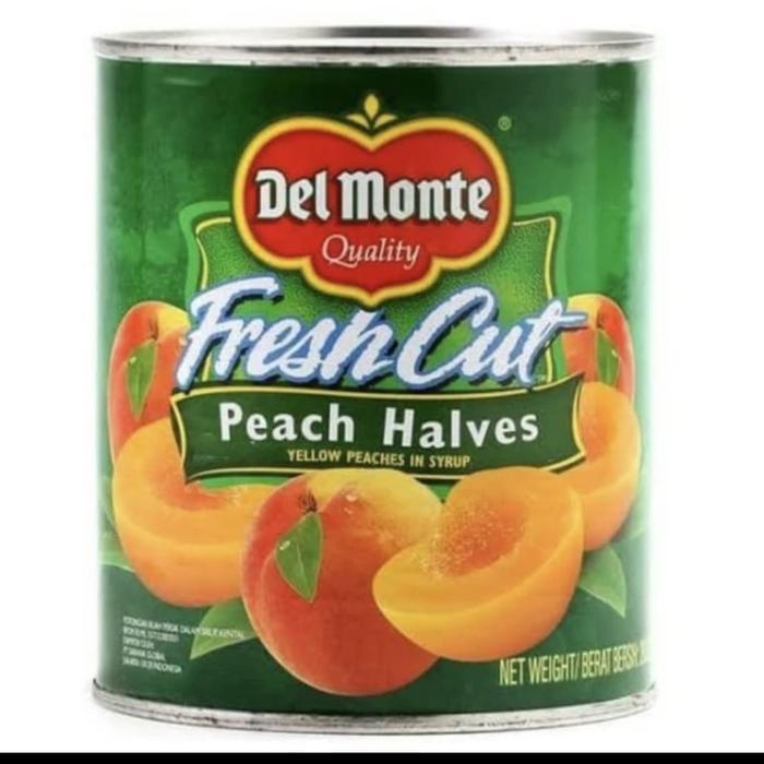 delmonte fresh cut peach halves 825gr/peach kaleng/buah kaleng