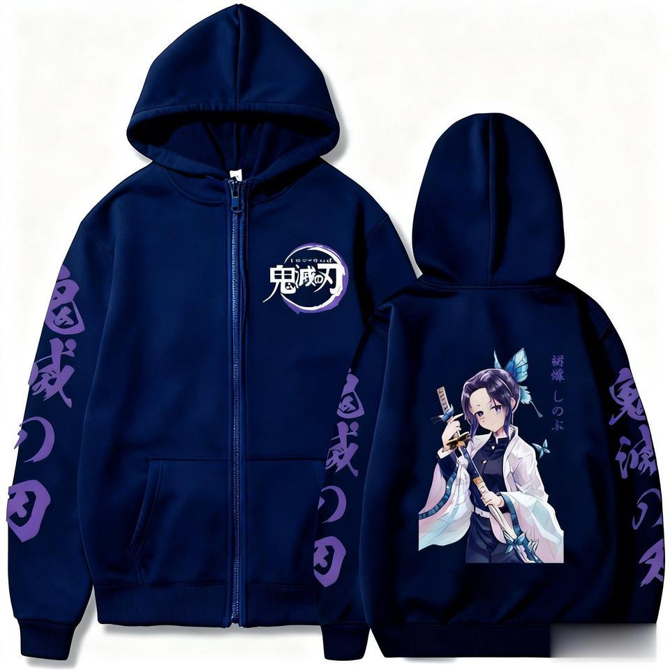 Jaket hodie Shinobu kocho Demon Slayer - Butterfly Shinobu Anime Hoodie Zip Up Jacket unisex kimetsu
