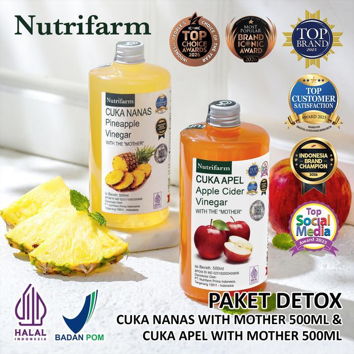 PAKET DETOX 2 IN 1 CUKA NANAS, CUKA APEL ORIGINAL ORGANIK 500ML / APPLE CIDER VINEGAR / CUKA SARI AP