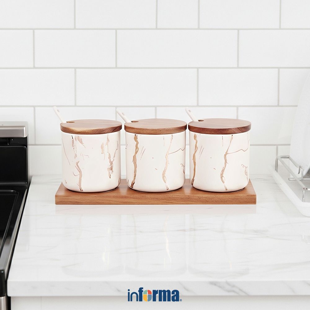 Informa Appetite Set 4 Pcs Tempat Bumbu Dapur Dengan Nampan - Gold Spice Jar Tempat Penyimpanan Bumb