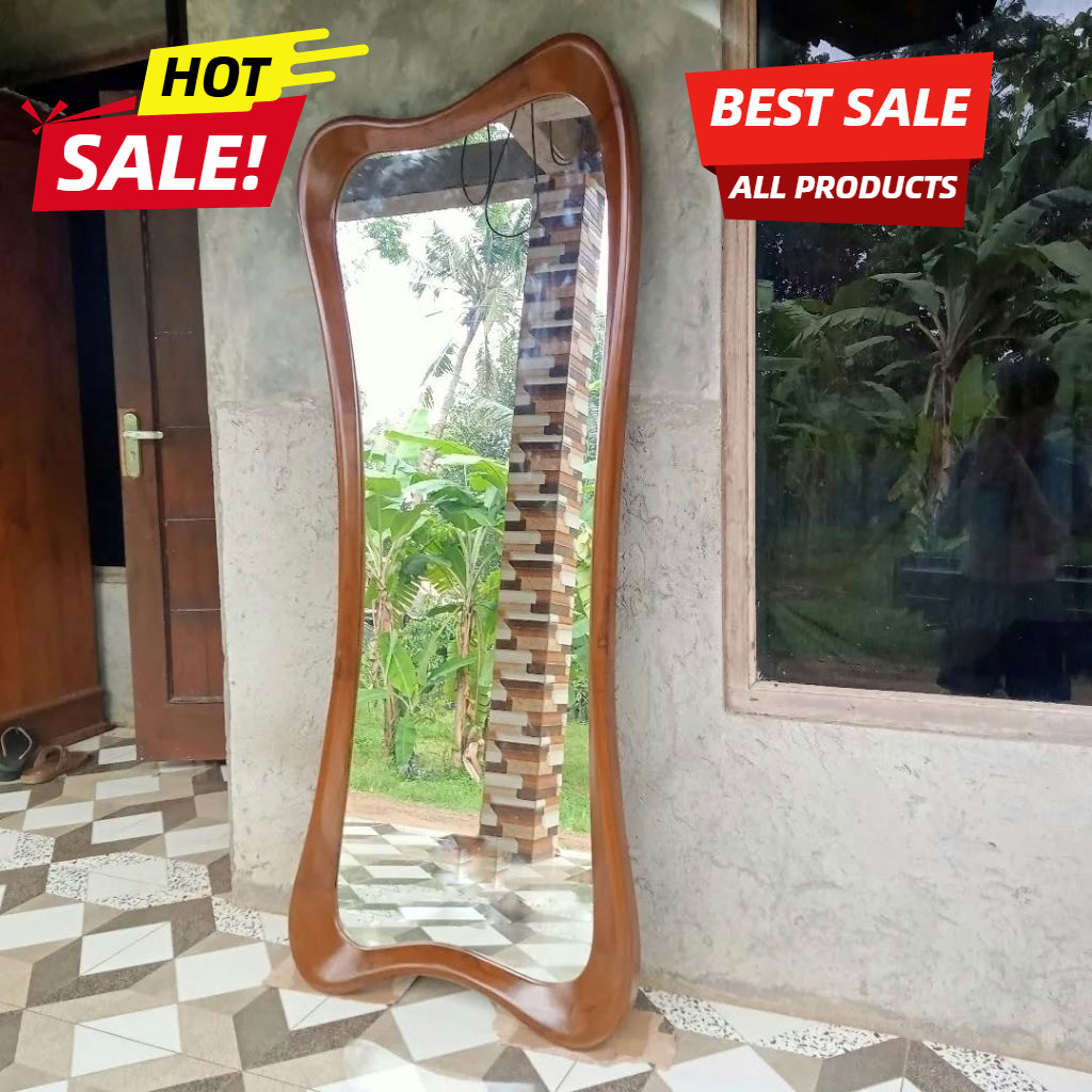 Kaca Cermin Dinding | Bingkai Kayu Jati | Cermin Jati Minimalis