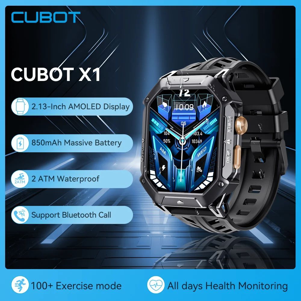 CUBOT X1 Smart Watch 2.13-inch AMOLED Screen, 850mAh Battery, Waterproof Sport smartwatch for Men, B