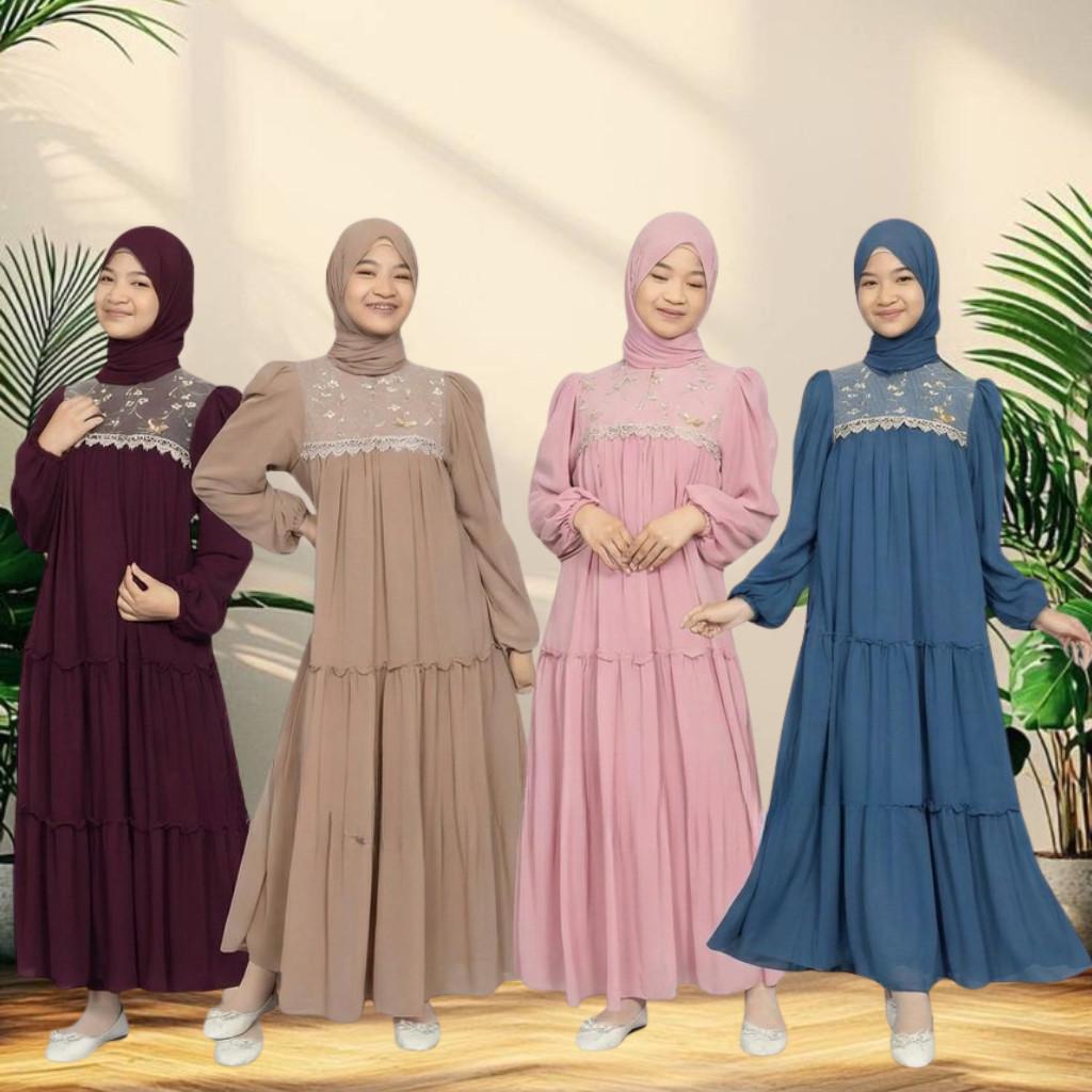 Gamis Anak Perempuan Tanggung Pesta Mix Brokat Ceruty Babydoll Baju Lebaran Brukat Remaja Trend 2026