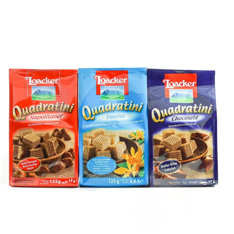 Loacker Quadratini Wafer Cookies Snack Biskuit Wafer Loacker 125gr