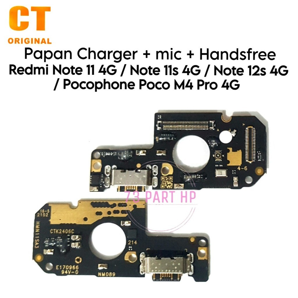 Papan Konektor  Charger Mic + Handsfree Xiaomi Redmi Note 11 4G / Note 11s 4G / Note 12s 4G / Pocoph