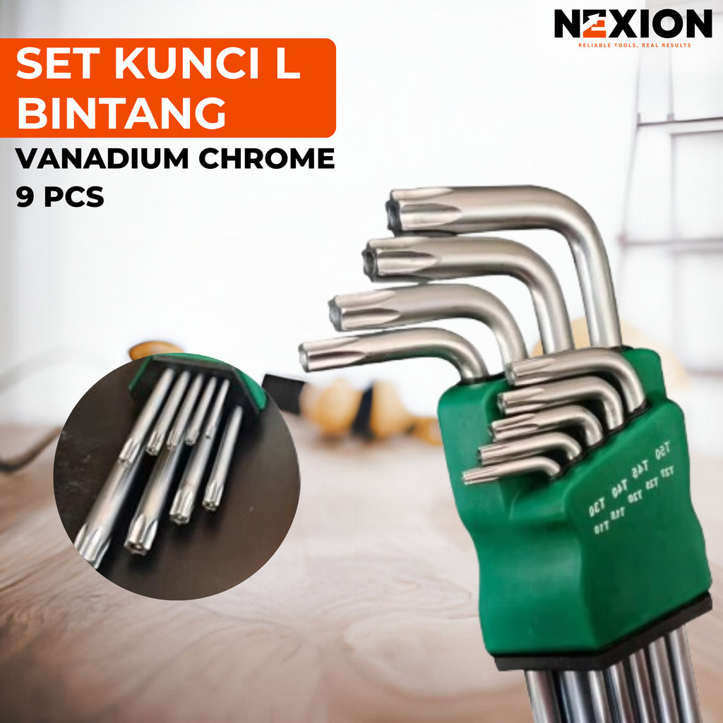 Kunci L Set Lengkap 9 PCS Bahan Vanadium Chrome Kunci L Bintang Kunci L Bintang Set Lengkap Kunci Bi