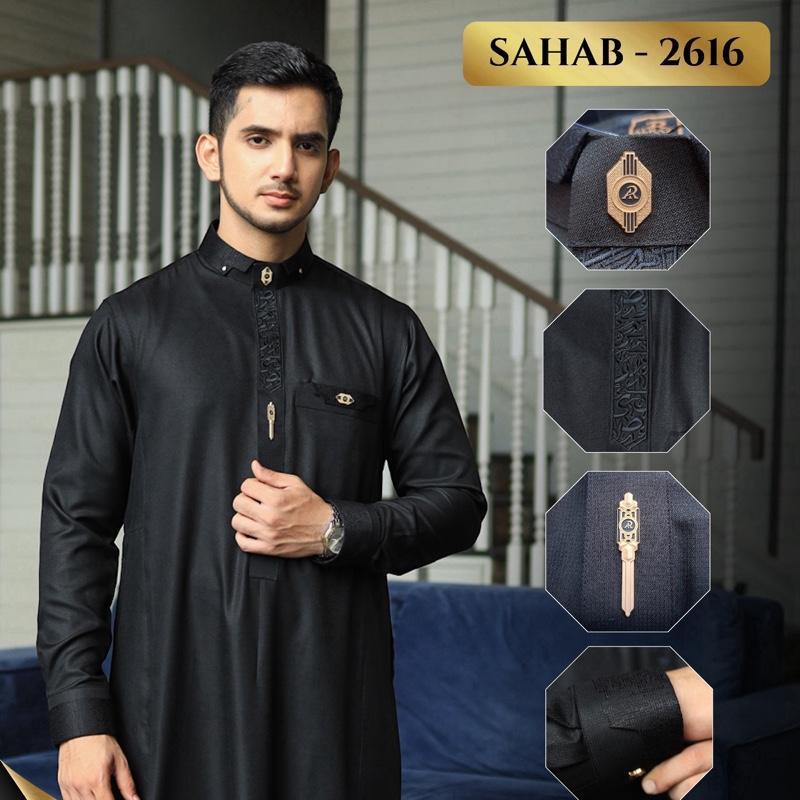 JUBAH GAMIS ALRAZ EXCLUSIVE sahab 2616 HITAM medel sahab dan barakba kerah kemeja ( free box + toteb