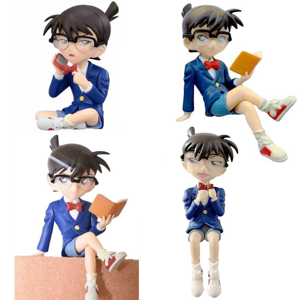 1 Pc Anime Detective Conan Action Figures Cute Sitting Posture Reang Book Detective Phone PVC Model 