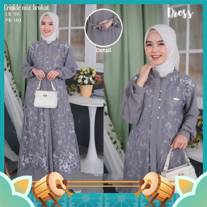 Baju Lebaran Murah / Gamis Kondangan Cantik Dan Elegan Model Terbaru Gamis Cringkle Premium Mix Brok
