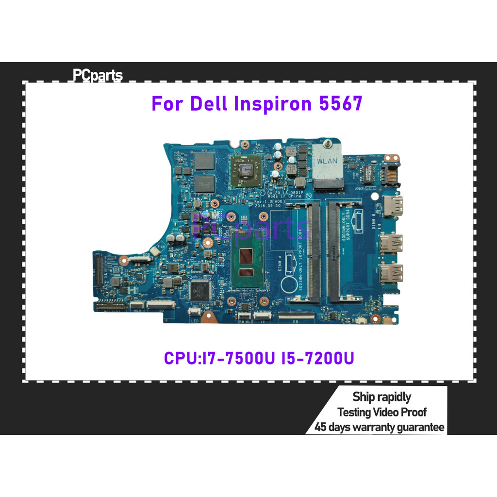 PCparts Best Value -OKFWK9 For Dell piron 5567 Laptop Motherboard BAL20 LA-D801P SR2ZV I7-7500U I5-7
