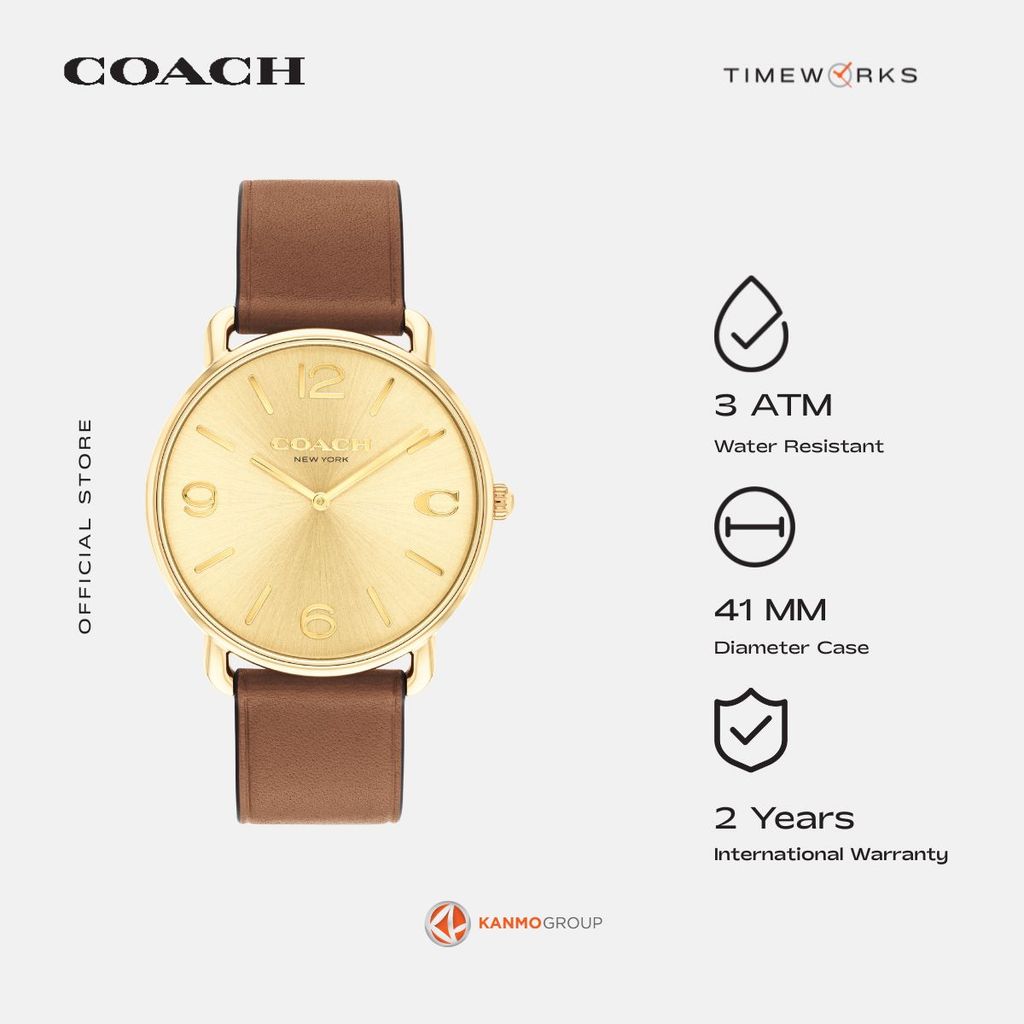 Coach Elliot 2 Hands Saddle Calfskin Leather Strap - Jam Tangan Pria - 14602646