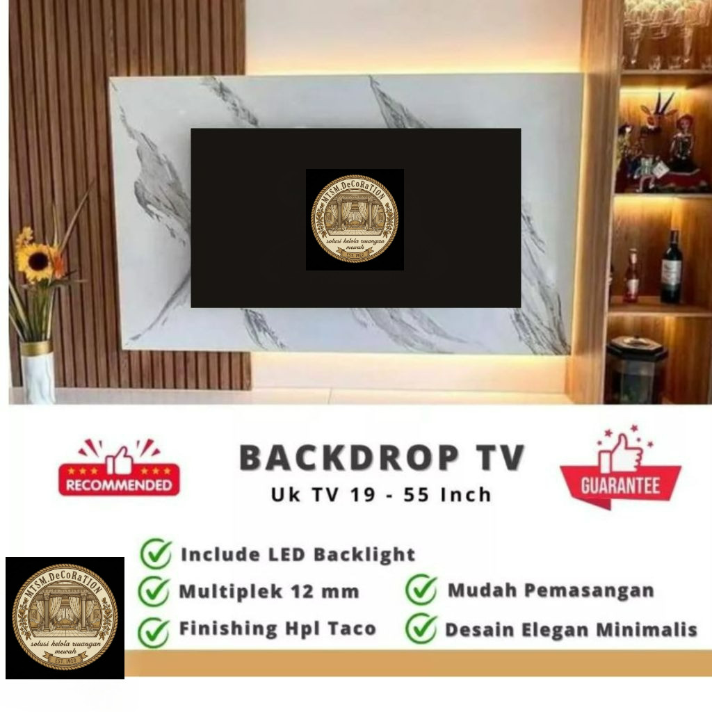 Backdrop Tv Rak Tv  Buvet Tv Minimalis Tempel Dinding + Lampu Led