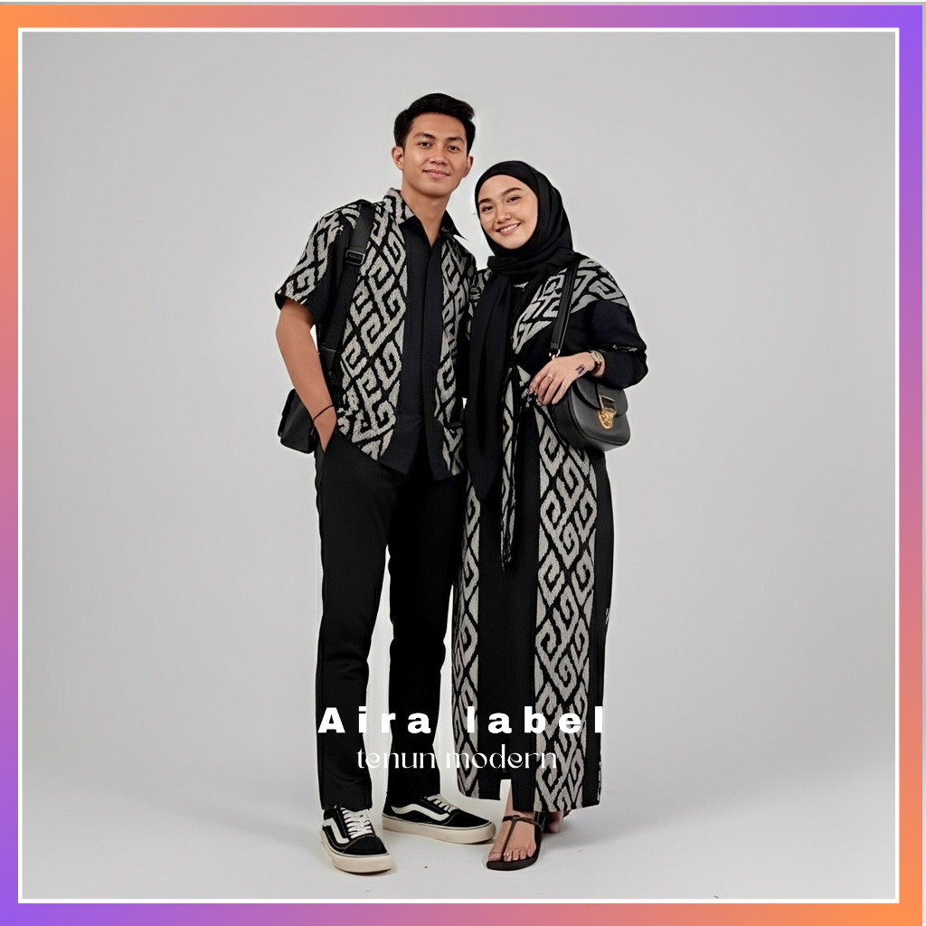GAMIS RAISA HITAM MOTIF 3 - GAMIS TENUN - BAJU TENUN - COUPLE TENUN Azzahra Tenun Ikat