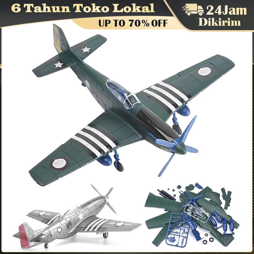 P-51 Mustang Fighter Aircraft Model Kit Skala 1:48 / Miniatur Pesawat Tempur WWII Detail Presisi Tin