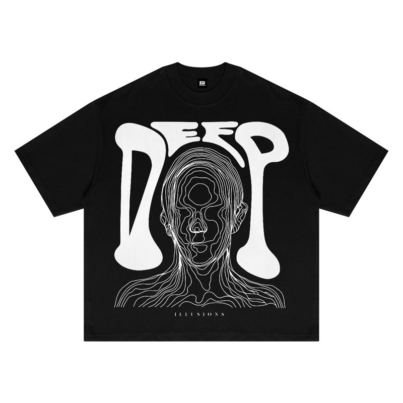 COD (Dikirim dalam 24 jam)MIEMIE. Boxy Kaos Oversized Tshirt Deep Illusions Black Pria Wanita Cotton
