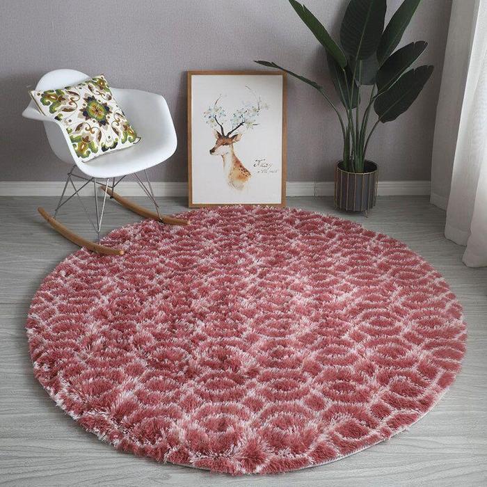 Karpet Bulu Bulat Motif & Ombre Diamater 100cm/Karpet Bulu Lantai Bulat Ambal Busa - F6