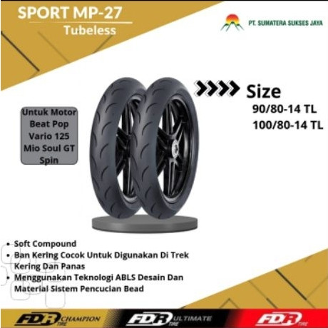 Ban FDR Sport Racing MP-27 Ring 14 90/80 dan 100/80 Ban Luar Motor Tubeless Original FDR