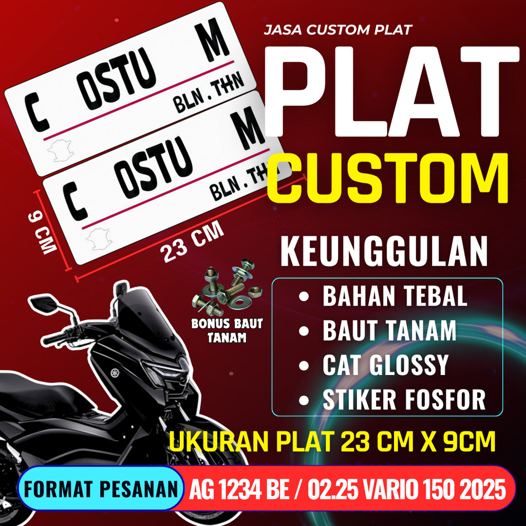 PLAT CUSTOM WARNA PUTIH PLAT CUSTOM SATU PASANG WARNA PUTIH PLAT CUSTOM BAUT TANAM