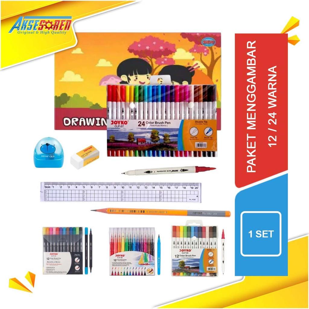 Aksesoren Paket Lengkap Mengambar dan Mewarnai / Color Brush Pen CLP-06 CLP-07 CLP-08 CLP-43 / Buku 