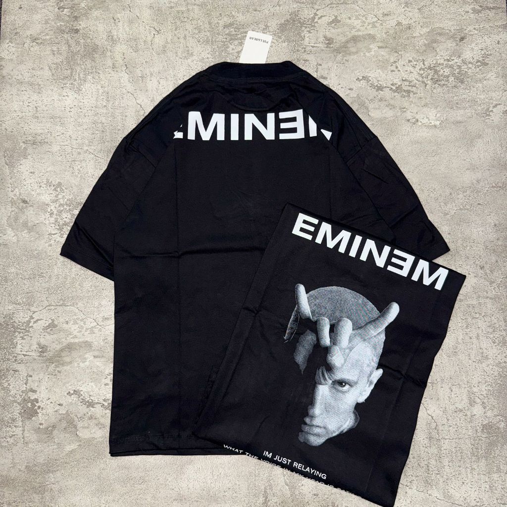 Baju Kaos Pull&Bear Oversize EMINEM - T Shirt Vintage Oversize Eminem Black 20s T-shirt Pria