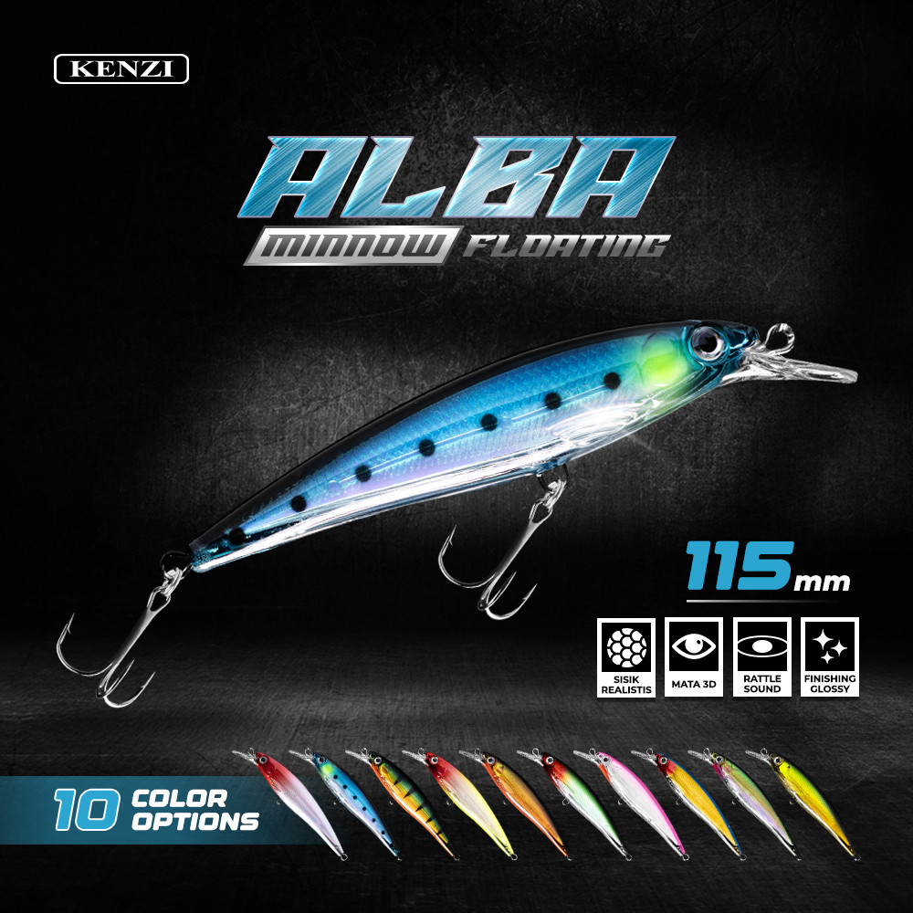 LURE KENZI ALBA Floating Minnow 115mm Umpan Pancing Casting Hampala Barramundi