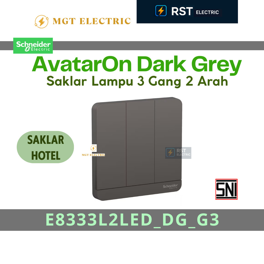 Schneider Electric AvatarOn Saklar 3 Gang 2 Arah Grey Saklar HOTEL