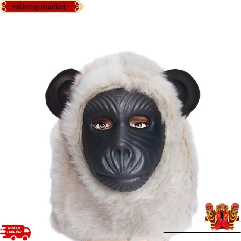 Top Sale️ Topeng monyet warna hitam putih / Topeng monyet karnaval / Topeng monyet karet berbulu / T