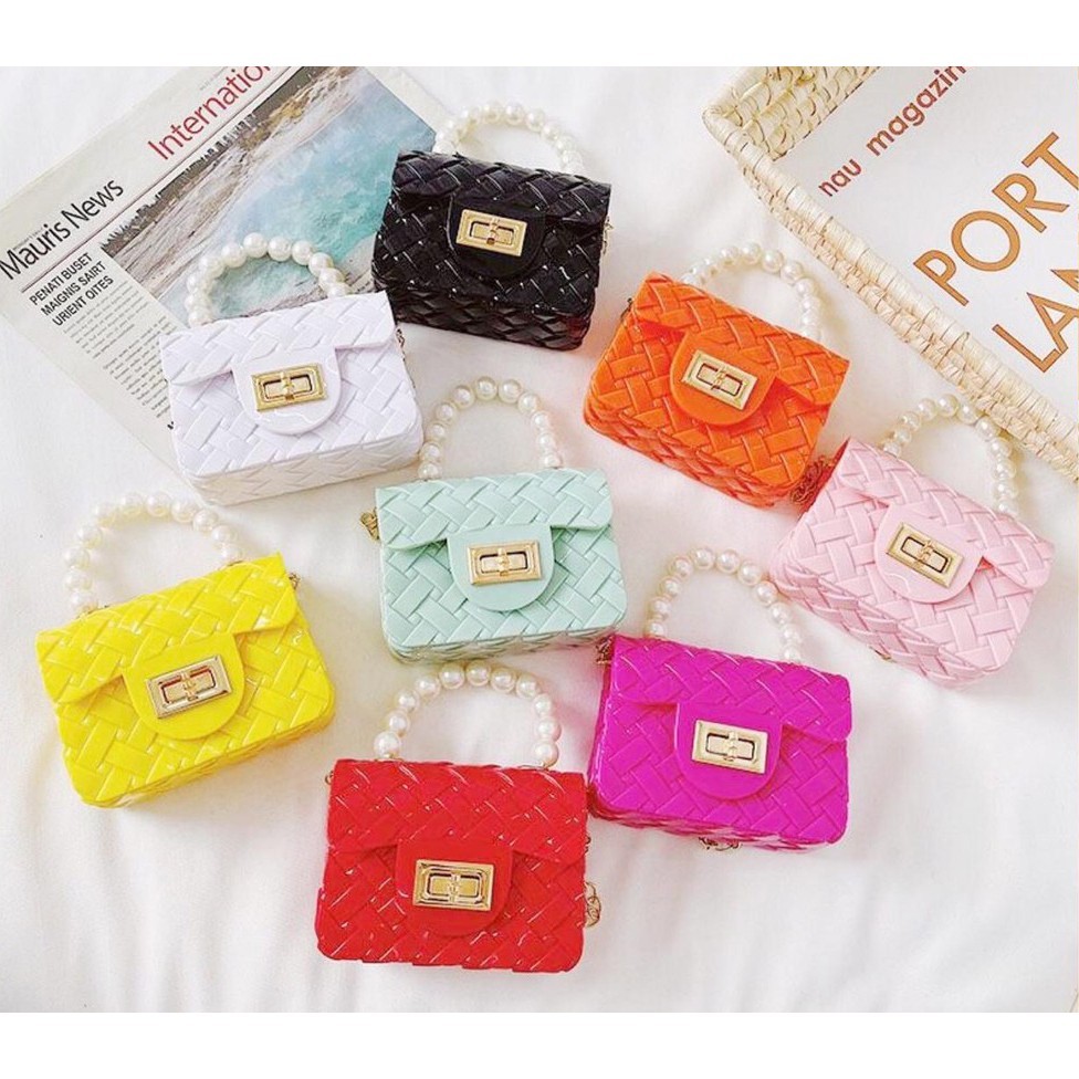 LB W164 TAS MINI JELLY ANYAM PEARL | TAS IMPORT JELLY MUTIARA MINI ANYAM | TAS JELLY GLOSSY