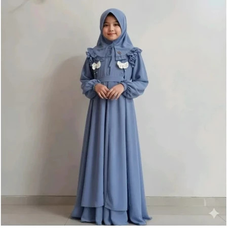 Gamis Anak Givana Matt Ceruty Babydoll Pita Polos Dress Set Outher Gamis Anak Masa Kini - YOCISHOP88