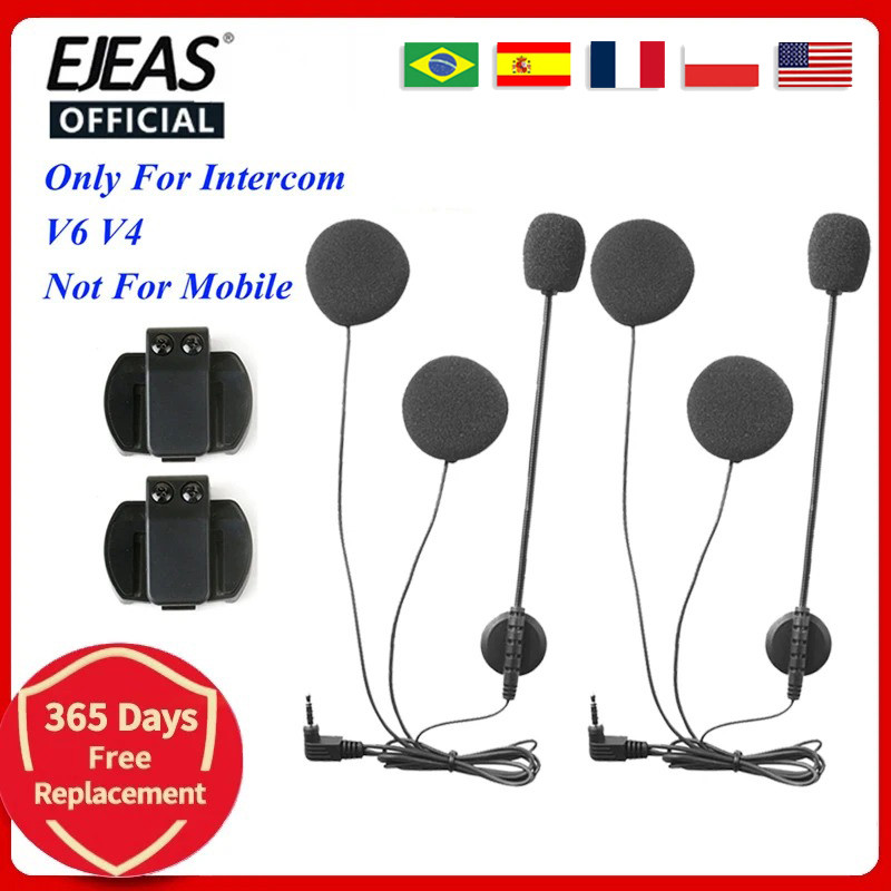 2PCS EJEAS V6 V6 Pro Helmet Intercom Clip 3.5mm Microphone Speaker Headset for Vnetphon V4 V6 Motorc