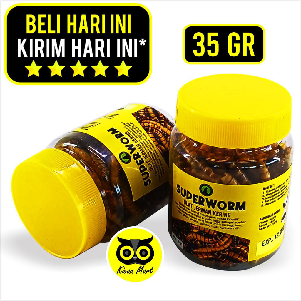 KICAU MART Superworm Super Worm Botol Toples Ulat Jerman Kering Pakan Makanan Cemilan Snack Extra Fo