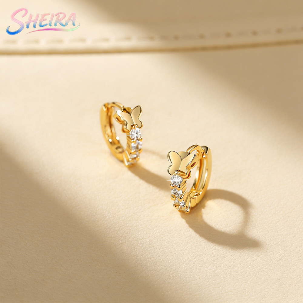 Anting Lingkar Titanium Anting Panjang Korea Bentuk Kupu-Kupu Anti Karat Berlapis Emas Anting Wanita