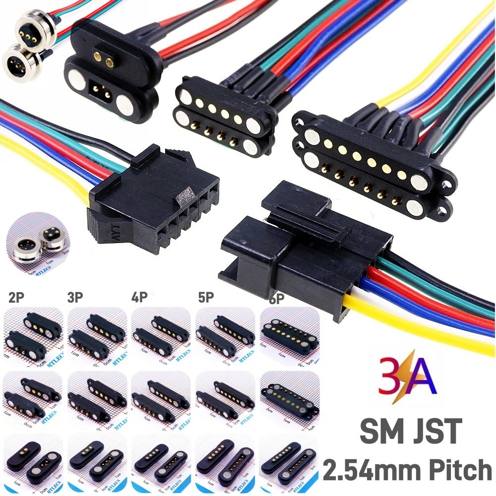 1 Set Konektor Pin Pogo Magnetik DC 2A 3A JST SM Plug 2 3 4 5 6 Pin Male Female 2.54 mm Soket Adapto