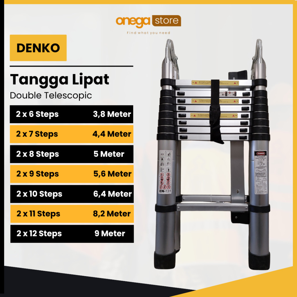 TANGGA DOUBLE 1,7M+1,7M DOUBLE 3,4 METER Denko Tangga Lipat Teleskopik Double Telescopic Portabel Ru