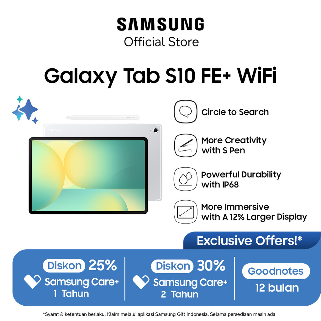 Samsung Galaxy Tab S10 FE+ Wifi 12GB/256GB - Silver | Tablet AI | Galaxy AI | Layar besar