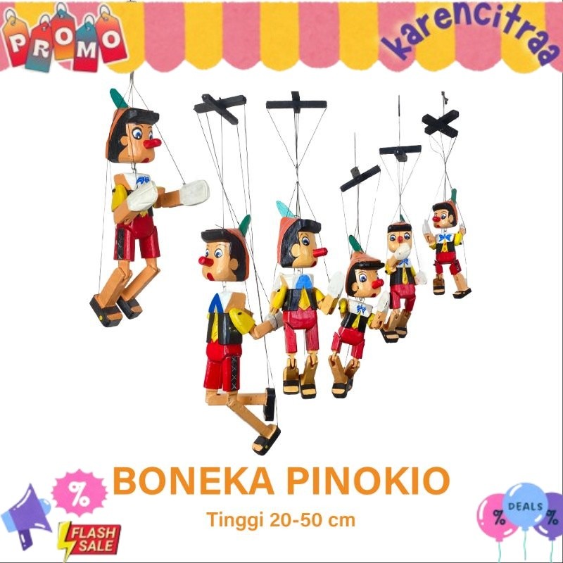 Boneka Pinokio - Pinokio - Pinokio Kayu - Mainan Pinokio - Pinokio Gantung - Tali - Dekorasi Pinokio