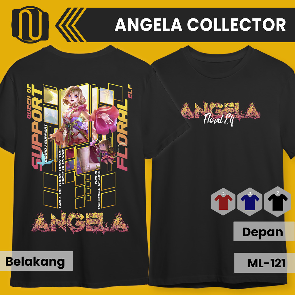 Kaos MLBB ANGELA COLLECTOR Lengan Pendek Cotton Combed Hitam T-Shirt Baju Distro Mobile Legends