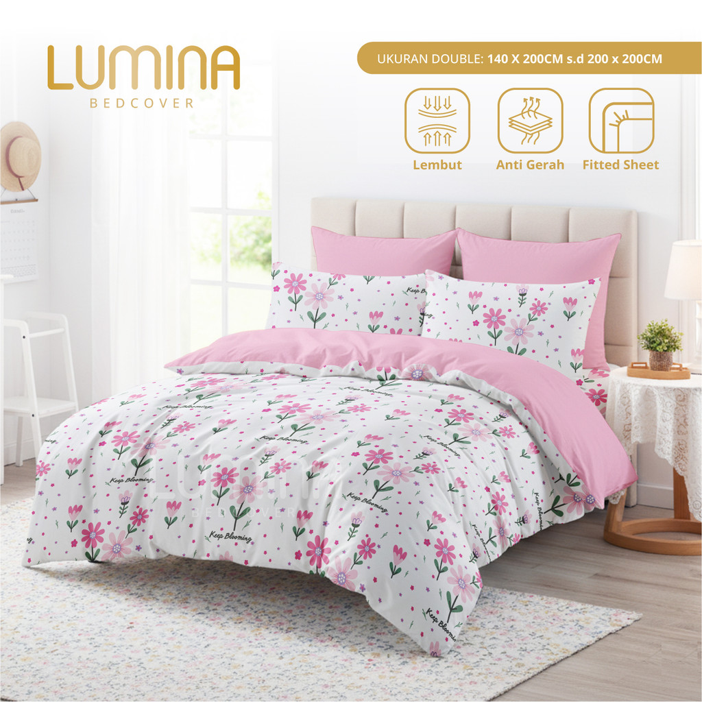 Lumina Bedcover - Sprei & Bedcover Set Pink Daisy Mix Pink - Ukuran Lengkap 140x200/180x200/160x200/