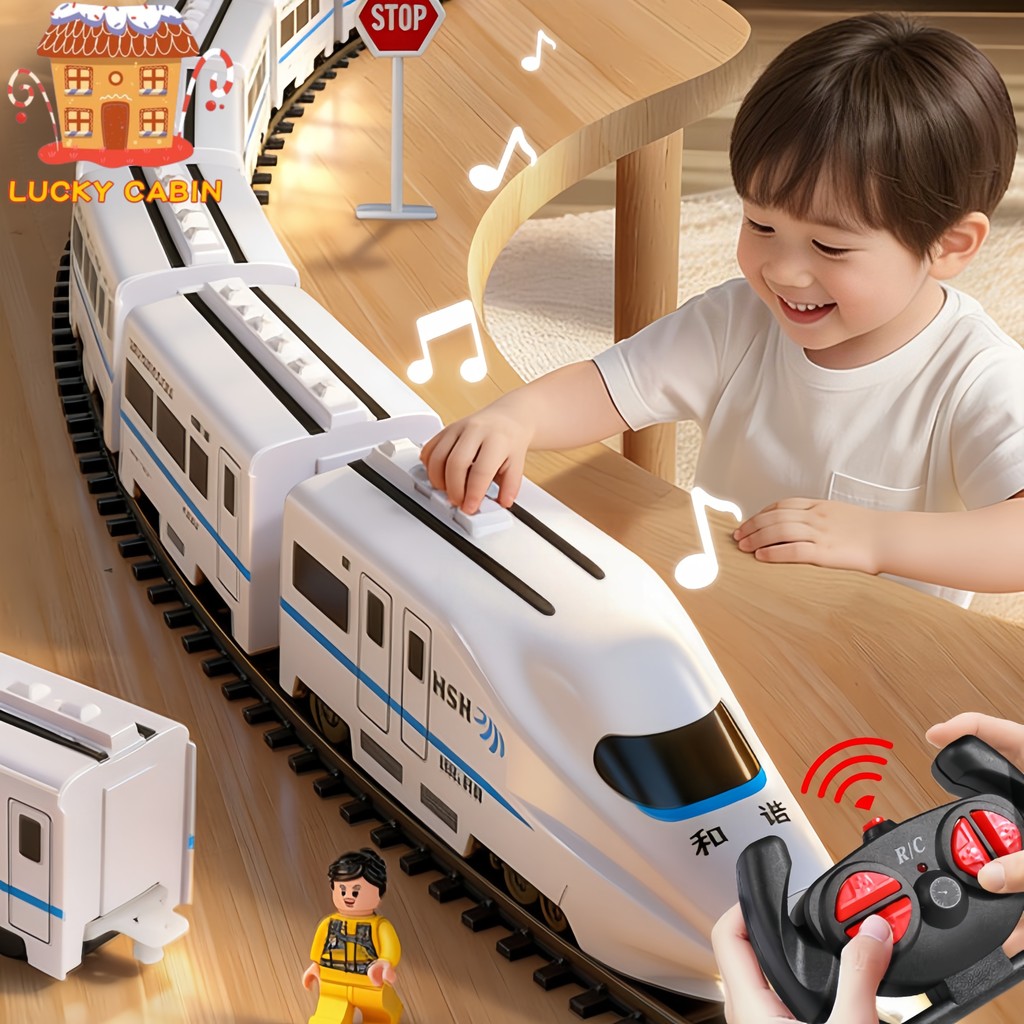 Lucky Cabin 2.4G Mainan Kereta Remote Control RC High Speed Train Dengan Lampu Suara Mainan Remote C