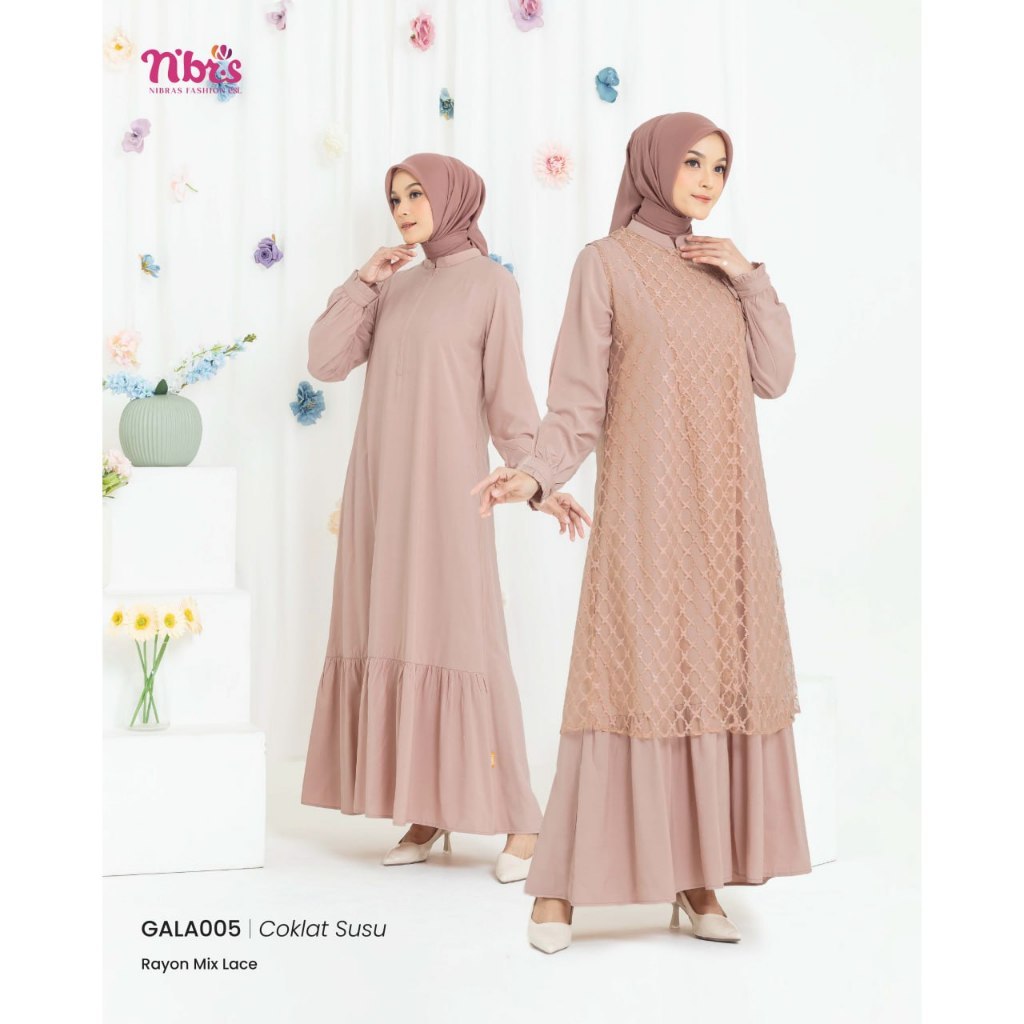 NBRS GALA 005 Gamis Pesta Simple Elegan Brokat Premium Nibras