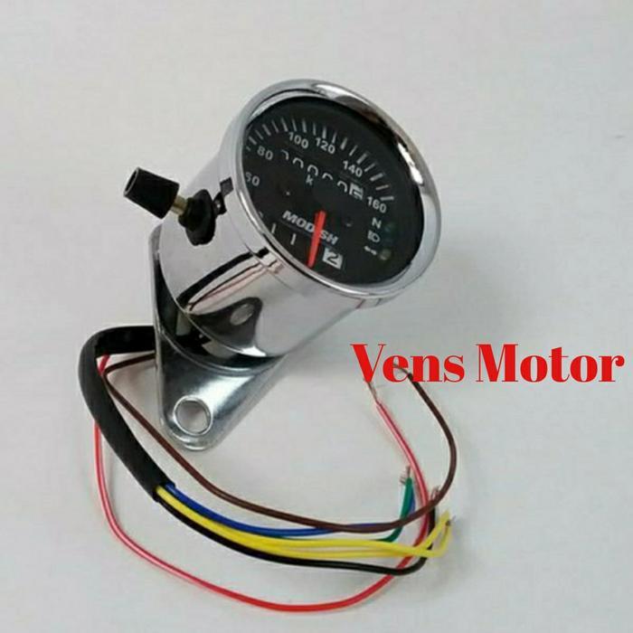 Speedometer Motor Universal Bulat Hitam/ Spidometer Motor Bulat Hitam - Chrome
