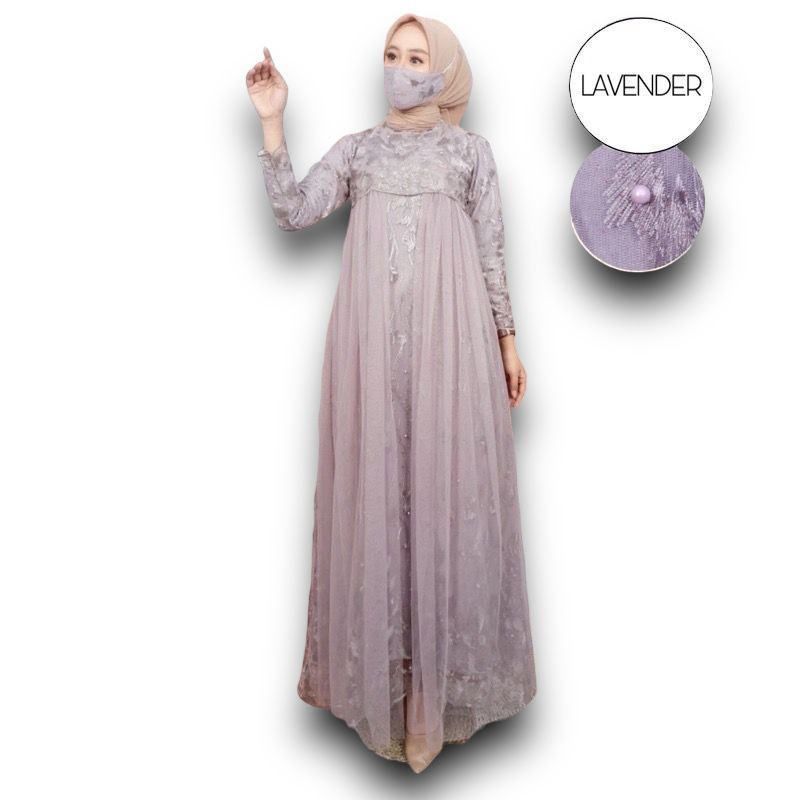 ASMARA GAMIS BRUKAT TILE TUTU AULIA/ KOMBINASI BAHAN MOSCREPE FREE MASKER/ KUALITAS PREMIUM
