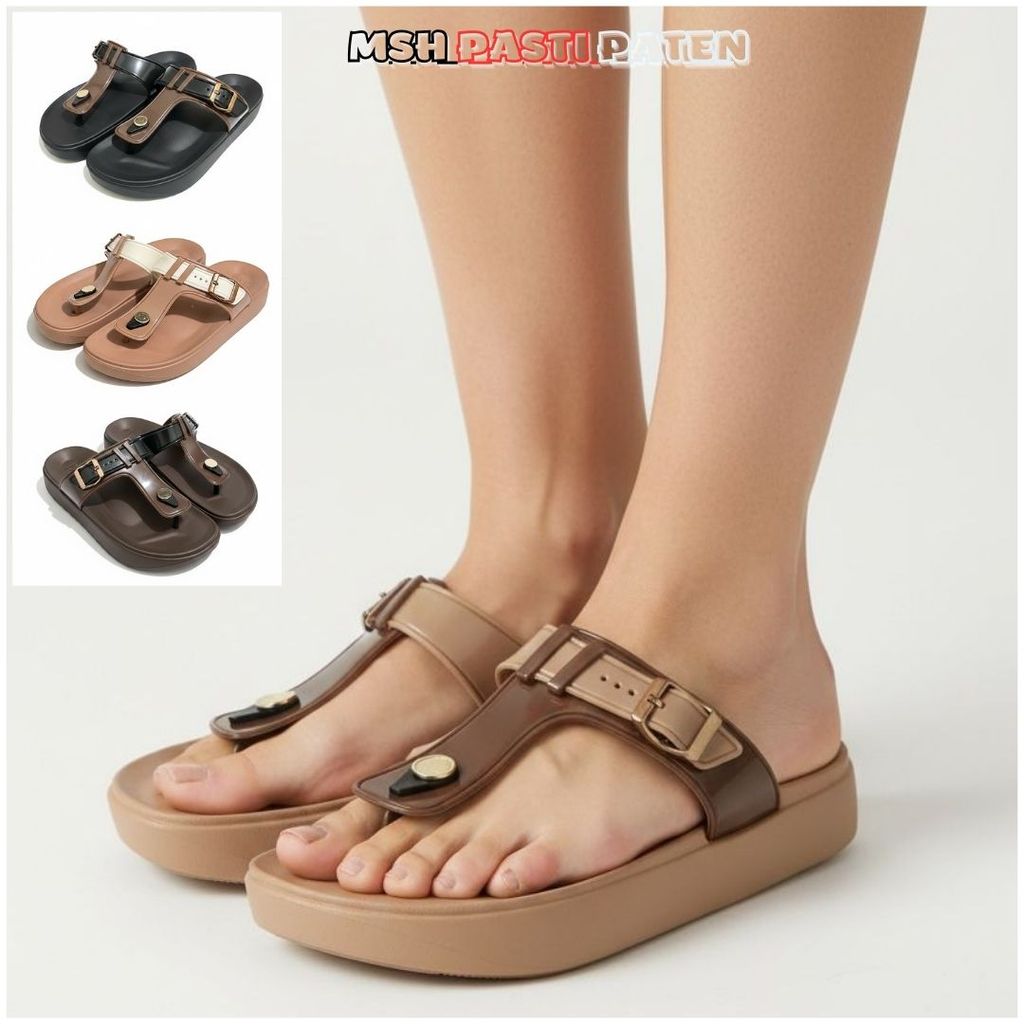 MSH 839 Sendal Jepit Wedges Tinggi 4.5 CM Wanita Dewasa  Sendal Hitam