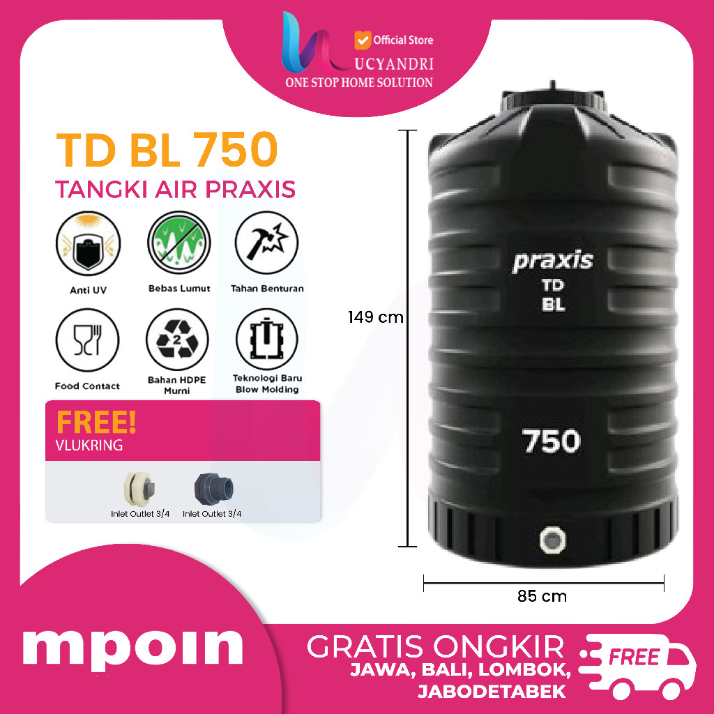 Tangki Air Praxis TDBL 750 Liter | Tandon Air Toren Air Plastik Kuat
