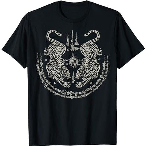 KAOS Sak Yant Thai Tattoo Twin Tiger Muay Magical Thailand Gift T-Shirt